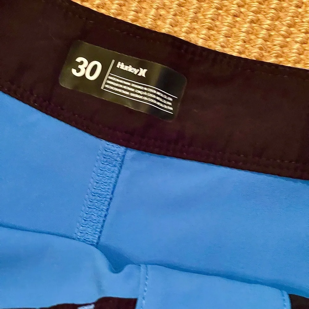 Hurley Men's Bright Blue Board Shorts with White Drawstring